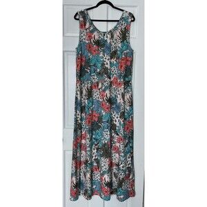 Talbots Maxi Dress XL Floral Sleeveless Stretch Tropical Shift Beach Resort